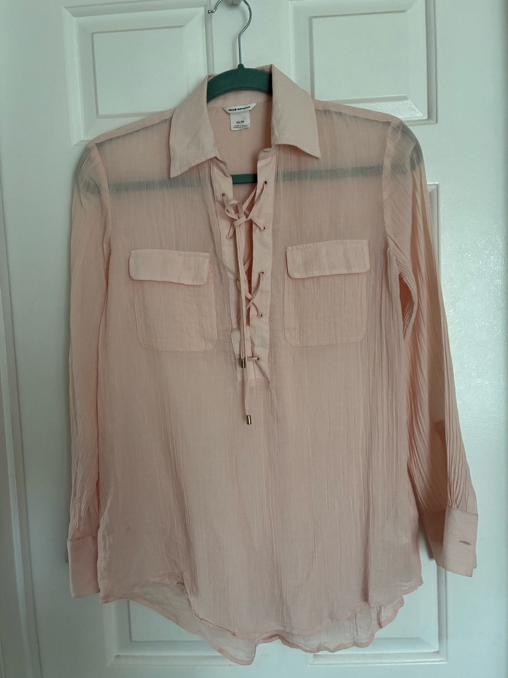 Club Monaco Blush Pink Sheer Lace-Up Utility Blouse - Size XS